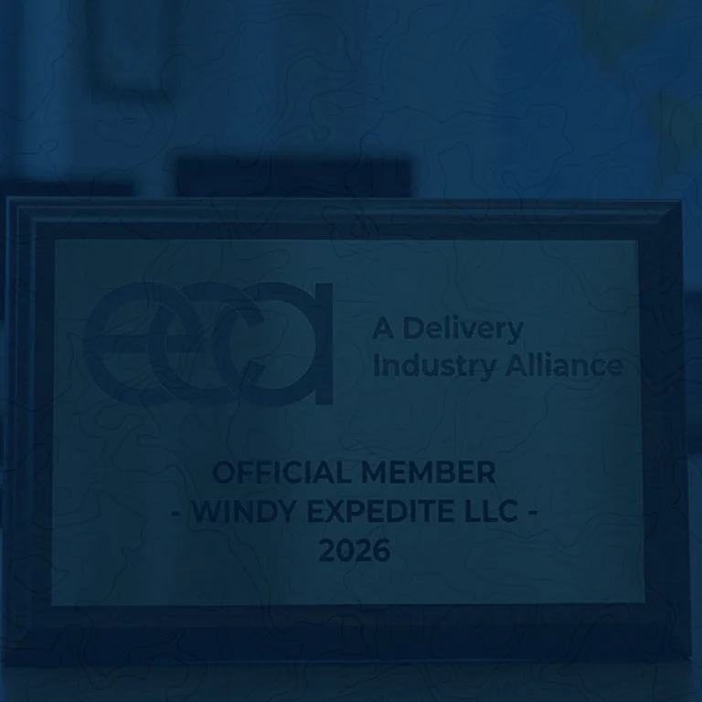 The official ECA Delivery Industry Alliance corporate logo displayed alongside a Windy Expedite commercial vehicle.